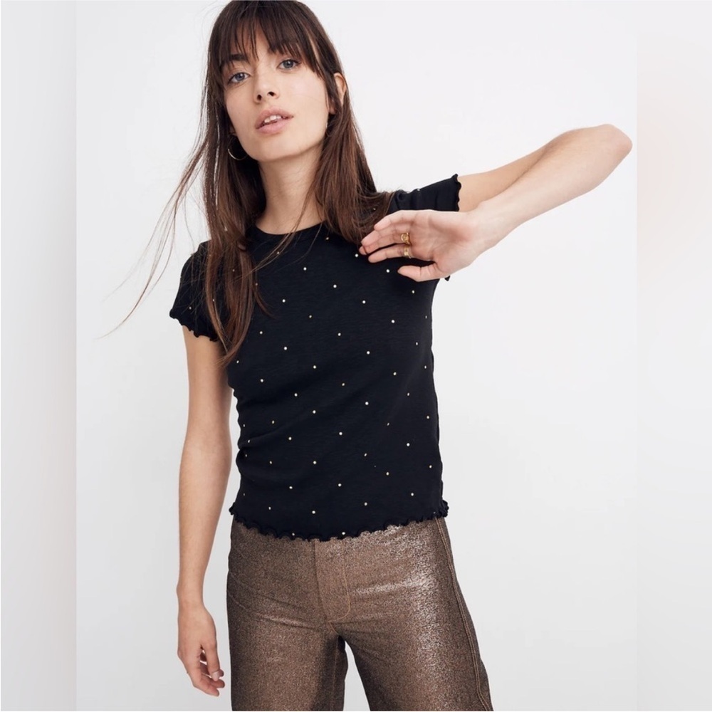 Madewell Baby Tee Black Metallic Dot Short Sleeve Tee Size XXS